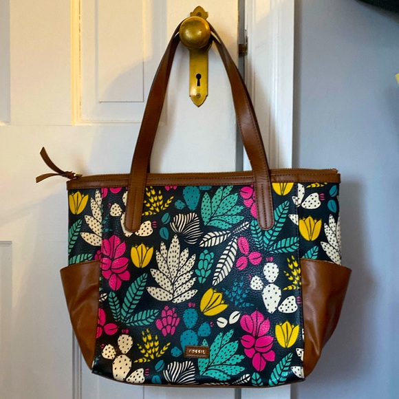 Fossil multicolored tropical floral print tote - Picture 1 of 4
